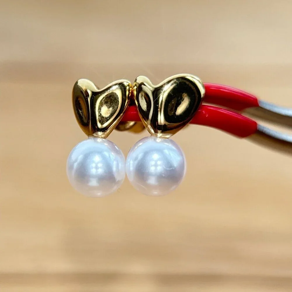 Gold Tone Pearl Stud Earrings‎